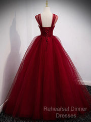 Gorgeous Wine Red Tulle Ball Gown Long Semi Formal Prom Dress Formal Dress, Burgundy Sweet 16 Dresses