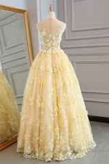 Gorgeous Yellow Lace Appliques Long Semi Formal Prom Dresses, Yellow Lace Formal Dresses, Yellow Evening Dresses