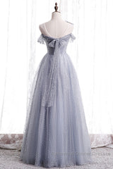 Gray One Shoulder Tulle Long Semi Formal Prom Dress Gray Tulle Evening Dress