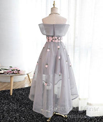 Gray Organza Hight-Low Semi Formal Prom Dress, Gray Bridesmaid Dress