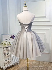 Gray Sweetheart Neck Tulle Lace Short Semi Formal Prom Dress, Cute Homecoming Dress