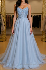 Gray tulle lace long Semi Formal Prom Dresses gray tulle formal Dresses