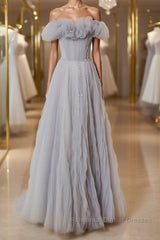 Gray tulle sequin long Semi Formal Prom Dresses, gray tulle formal Dresses