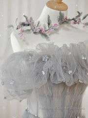 Gray tulle sequin long Semi Formal Prom Dresses, gray tulle formal Dresses