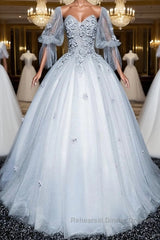 Gray v neck tulle lace long Semi Formal Prom Dresses, gray tulle lace evening Dresses