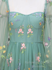 Green A-Line Sweetheart Green Tulle Lace Long Semi Formal Prom Dress, Green Formal Dress