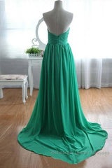 Green A-Line Sweetheart Neck Chiffon Long Semi Formal Prom Dress, Evening Dress