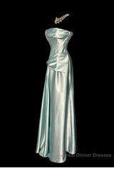 Green Bodycon Dress Strapless Satin Long Semi Formal Prom Dress Simple Evening Dress