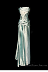 Green Bodycon Dress Strapless Satin Long Semi Formal Prom Dress Simple Evening Dress