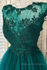Green Lace Tulle Short Semi Formal Prom Dresses Homecoming Dresses, Green Lace Formal Graduation Evening Dresses