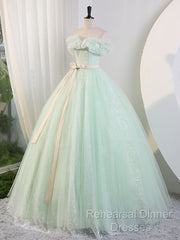 Green Off Shoulder Tulle Green Long Semi Formal Prom Dress, Green Lace Long Sweet 16 Dress