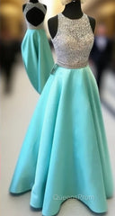 Green Round Neck Sequin Backless Long Evening Prom Dress, Evening Dress