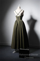 Green Satin Straps Long Wedding Party Dress, Green Long Semi Formal Prom Dress Evening Dress