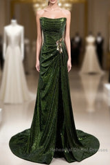 Green Sequins Long Mermaid Semi Formal Prom Dress, Green Lace-Up Party Dress With Slit