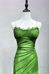 Green Straps Lace-Up Formal Dress Evening Dress, Green Spandex Semi Formal Prom Dress