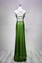 Green Straps Lace-Up Formal Dress Evening Dress, Green Spandex Semi Formal Prom Dress