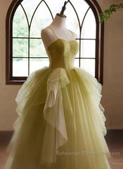 Green Sweetheart Straps Tulle Long Party Dress Semi Formal Prom Dress A Line December Wedding Guest Dress