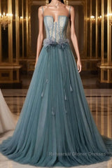 Green sweetheart tulle lace long Semi Formal Prom Dresses green formal Dresses
