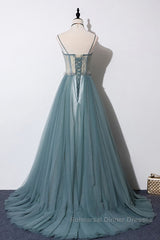 Green sweetheart tulle lace long Semi Formal Prom Dresses green formal Dresses