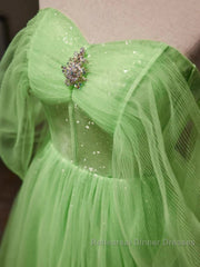 Green Tulle Beading Off Shoulder Sparkle Semi Formal Prom Dress