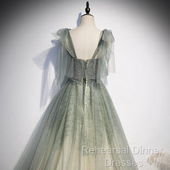 Green Tulle Long Semi Formal Prom Dress Evening Dress Evening Dress