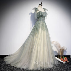 Green Tulle Long Semi Formal Prom Dress Evening Dress Evening Dress