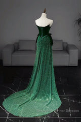 Green Tulle Velvet Long Semi Formal Prom Dress, Green Long Formal Dress