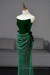Green Tulle Velvet Long Semi Formal Prom Dress, Green Long Formal Dress