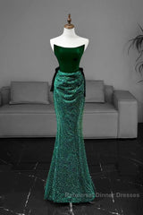 Green Tulle Velvet Long Semi Formal Prom Dress, Green Long Formal Dress