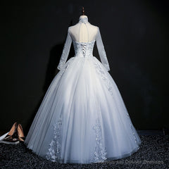 Grey A-line Long Sleeves with Lace Party Gown, Sweet 16 Dress