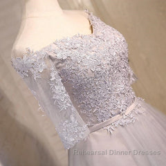 Half Sleeves Short Lace Semi Formal Prom Dresses, Short Lace Homecoming Bridesmaid Dresses