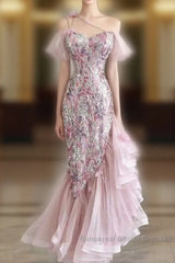 High Low Off The Shoulder Tulle Pink Tiered Semi Formal Prom Dresses Evening Dress