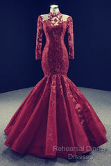 High Neck Mermaid Evening Dresses Lace Sleeves