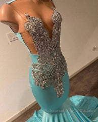 High Neck Mermaid Mint Green Satin Semi Formal Prom Dress
