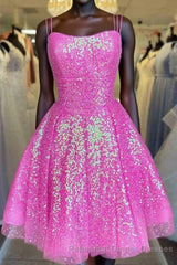 Hot Pink Sequins A-Line Homecoming Dress