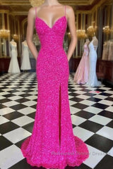 Hot Pink Straps Semi Formal Prom Dress With Slit