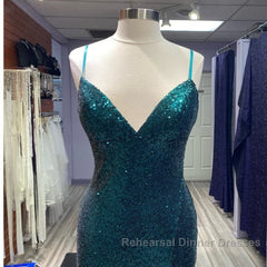Hot Sequin Emerald Green Semi Formal Prom Dresses Backless Long Evening Dress