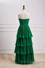 Hunter Green A-Line Chiffon Strapless Layers Long Semi Formal Prom Dress Formal Evening Dress