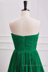Hunter Green A-Line Chiffon Strapless Layers Long Semi Formal Prom Dress Formal Evening Dress