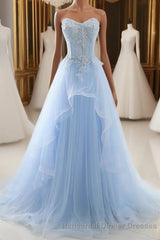 A-Line Sexy Floral Engagement Semi Formal Prom Birthday Dress Strapless Sleeveless Sweep / Brush Train Lace with Pleats Lace Insert