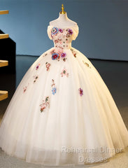 Ivory Ball Gown With Flowers Sweetheart Formal Dress, Lovely Sweet 16 Dresses Party Dress