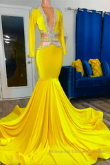 Jewel Mermaid Lace Sequined Beaded Floor-length Long Sleeve Semi Formal Prom Dresses