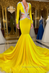 Jewel Mermaid Lace Sequined Beaded Floor-length Long Sleeve Semi Formal Prom Dresses
