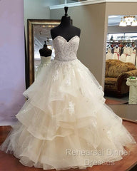 Lace Sweetheart Organza Layered Ball Gowns Wedding Dresses