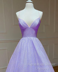 Lavender Sparkly Semi Formal Prom Dress V Neck Ball Gown