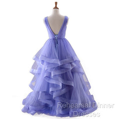 Lavender Tulle V-Neckline Layers Long Sweet 16 Dress, Light Purple Semi Formal Prom Dress Party Dress