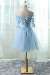 Light Blue Charming Homecoming Dresses, Lovely Short Semi Formal Prom Dresses, Formal Dresses