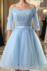 Light Blue Charming Homecoming Dresses, Lovely Short Semi Formal Prom Dresses, Formal Dresses