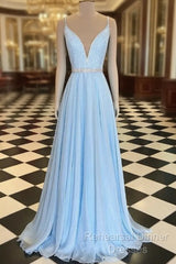 Light Blue Semi Formal Prom Dress Long , Dresses For Graduation Party, Evening Dress, Formal Dress