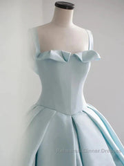 Light Blue Satin Long Ball Gown Quinceanera Dresses Princess Dress Semi Formal Prom Dress